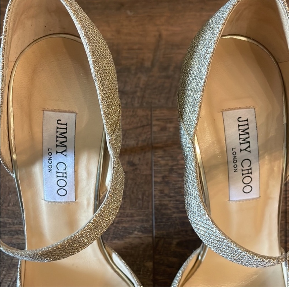 Jimmy Choo Heels Gold Stiletto High Heels Sandals with Strap Size 39.5 or 8.5 - Picture 3 of 6